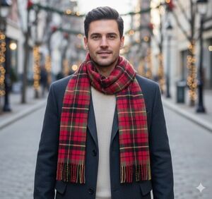 Cisco Scarf Red Plaid Cashmere Wool Hand Loomed Muffler 48" West Germany Vintage